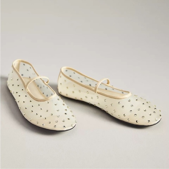 New Jeffrey Campbell Swan Lake Gem Mesh Flats Rhinestone Ballet Yellow 9.5